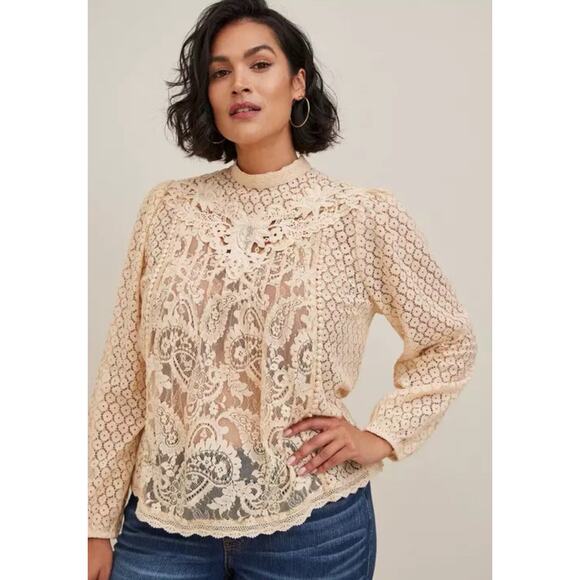 Torrid Mixed Lace Victorian High Neck Sheer Blouse – Plus 3X - Picture 1 of 12